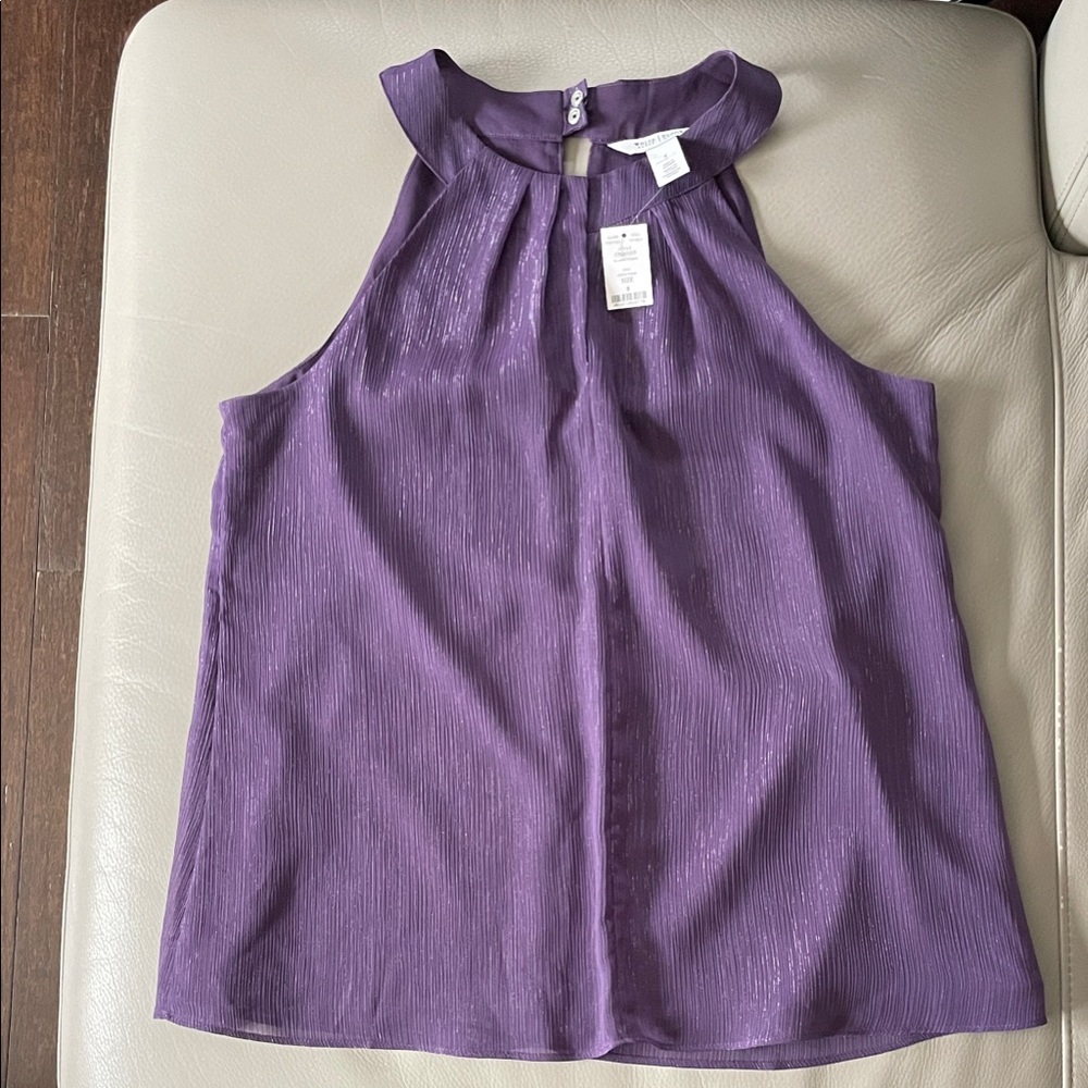 White House Black Market Purple metallic halter neck top